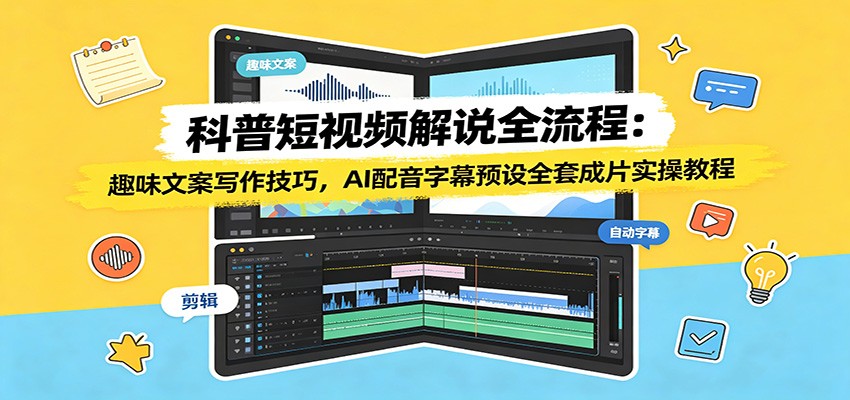 科普短视频解说全流程:趣味文案写作技巧,AI配音字幕预设全套成片实操教程-宇文网创