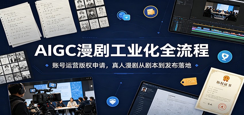 AIGC漫剧工业化全流程:账号运营版权申请,真人漫剧从剧本到发布落地-宇文网创