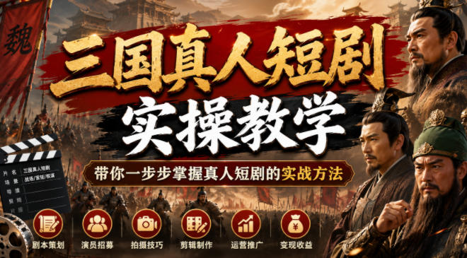 三国真人短剧实操教学，带你一步步掌握真人短剧的实战方法-宇文网创