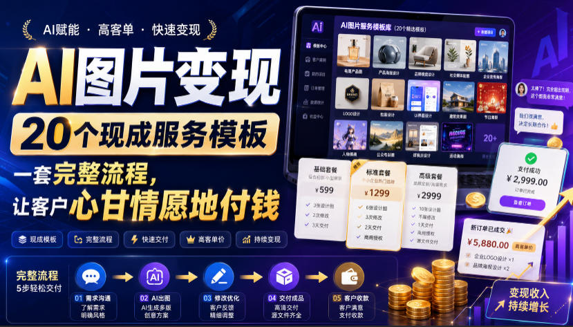 AI图片变现,20个现成服务模板,一套完整流程,让客户心甘情愿地付钱【原创双语字幕】-宇文网创