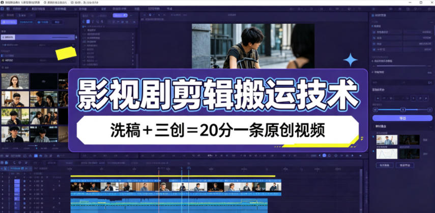 影视剧剪辑搬运技术，洗稿+三创=20分一条原创视频-宇文网创