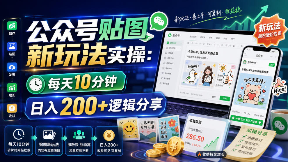 公众号贴图新玩法实操,每天10分钟,日入200+逻辑分享-宇文网创