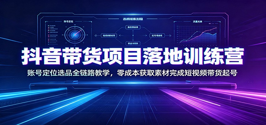 抖音带货项目落地训练营：账号定位选品全链路教学，零成本获取素材完成短视频带货起号-宇文网创