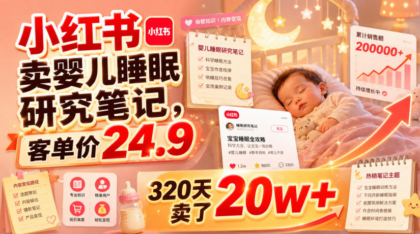 小红书卖婴儿睡眠研究笔记,客单价24.9,320天卖了20w+-宇文网创