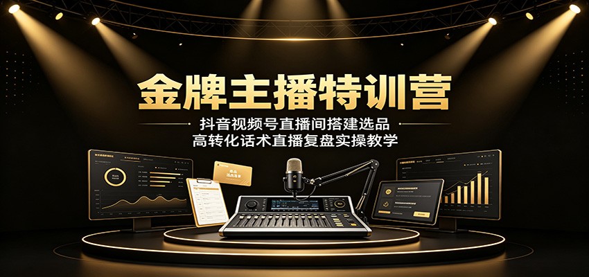 金牌主播特训营：抖音视频号直播间搭建选品，高转化话术直播复盘实操教学-宇文网创