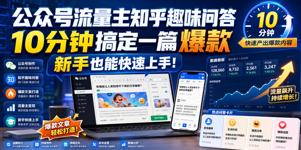 公众号流量主知乎趣味问答,10分钟搞定一篇爆款,新手也能快速上手!-宇文网创