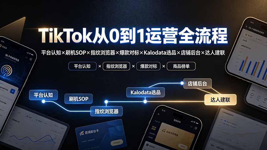(19823期)TikTok从0到1运营全流程-更新:平台认知×刷机SOP×指纹浏览器×爆款对标×Kalodata选品×店铺后台×达人建联-宇文网创