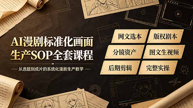 (19806期)AI漫剧标准化画面生产SOP全套课程-更新,网文选本版权剧本分镜资产全覆盖,图文生视频后期剪辑完整实操教学-宇文网创