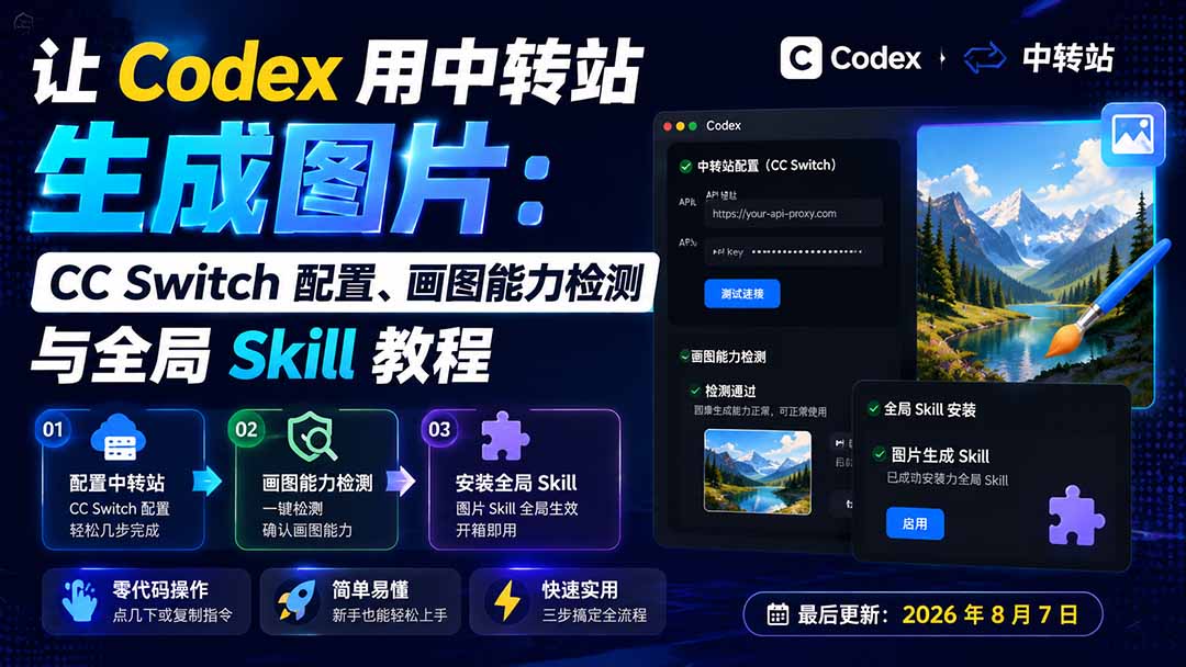 (19777期)让 Codex 用中转站生成图片:CC Switch 配置、画图能力检测与全局 Skill 教程-宇文网创