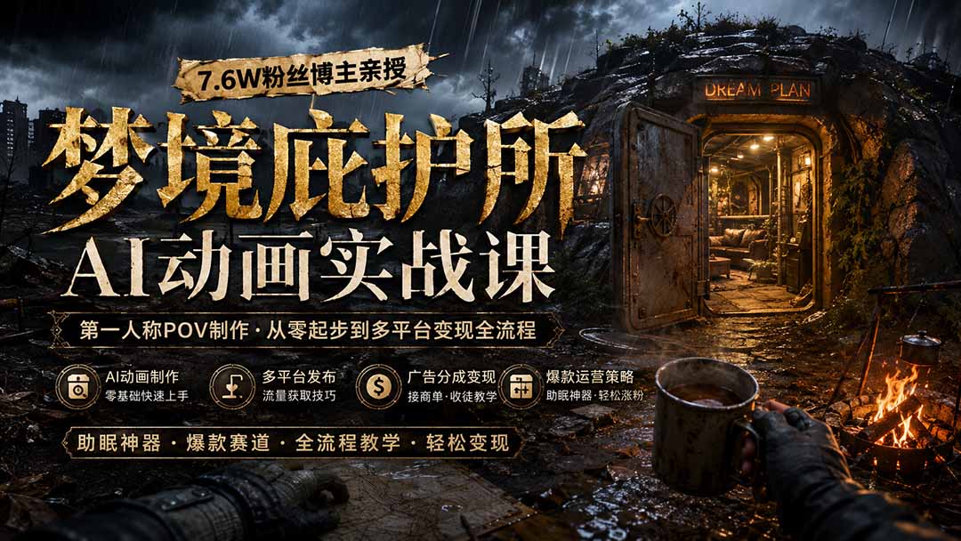 （19886期）梦境庇护所AI动画实战课：7.6W粉丝博主亲授第一人称POV制作，从零起步到多平台发布变现全流程-宇文网创