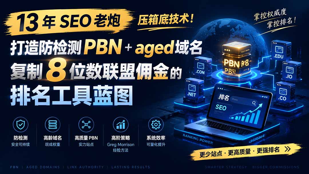 (19824期)13 年 SEO 老炮压箱底技术!打造防检测 PBN+aged 域名,复制 8 位数联盟佣金的排名工具蓝图【原创双语字幕】-宇文网创
