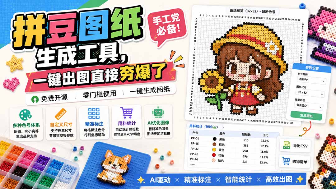 （20084期）拼豆图纸生成工具，手工党必备！一键出图直接夯爆了-宇文网创
