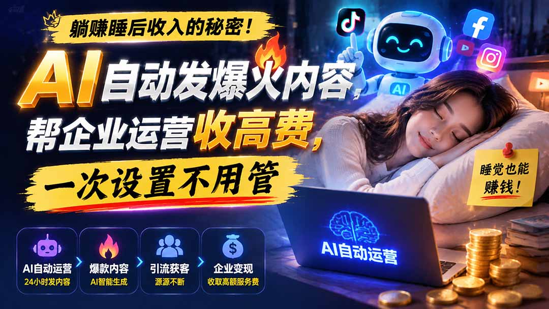 (19826期)躺赚睡后收入的秘密!AI 自动发爆火内容,帮企业运营收高费,一次设置不用管【原创双语字幕】-宇文网创