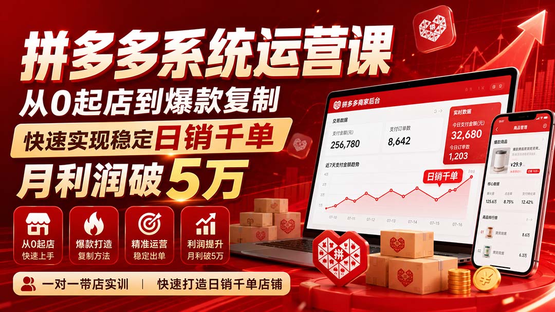 （20124期）拼多多系统运营课(更新8月)，从0起店到爆款复制，快速实现稳定日销千单，月利润破5万-宇文网创