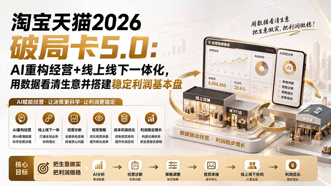 （19748期）淘宝天猫2026破局卡5.0：AI重构经营+线上线下一体化，用数据看清生意并搭建稳定利润基本盘-宇文网创