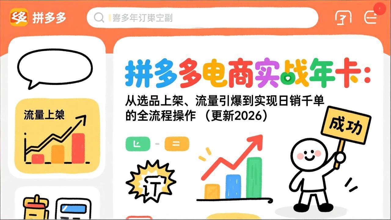(19839期)拼多多电商实战年卡:从选品上架、流量引爆到实现日销千单的全流程操作(更新2026年8月)-宇文网创