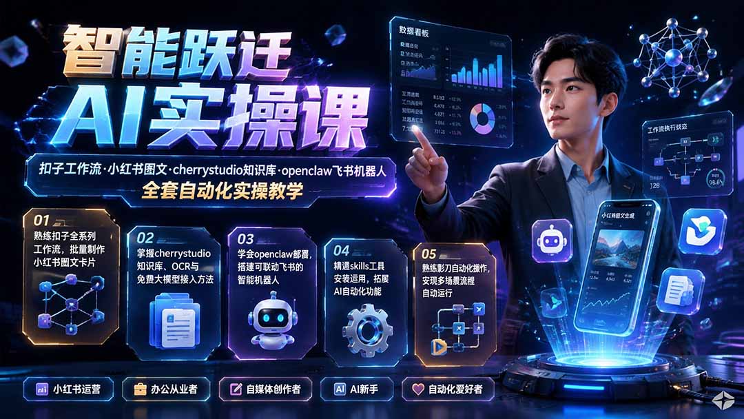 (19652期)智能跃迁 AI实操课|扣子工作流小红书图文搭建,cherrystudio知识库openclaw飞书机器人全套自动化实操教学-宇文网创