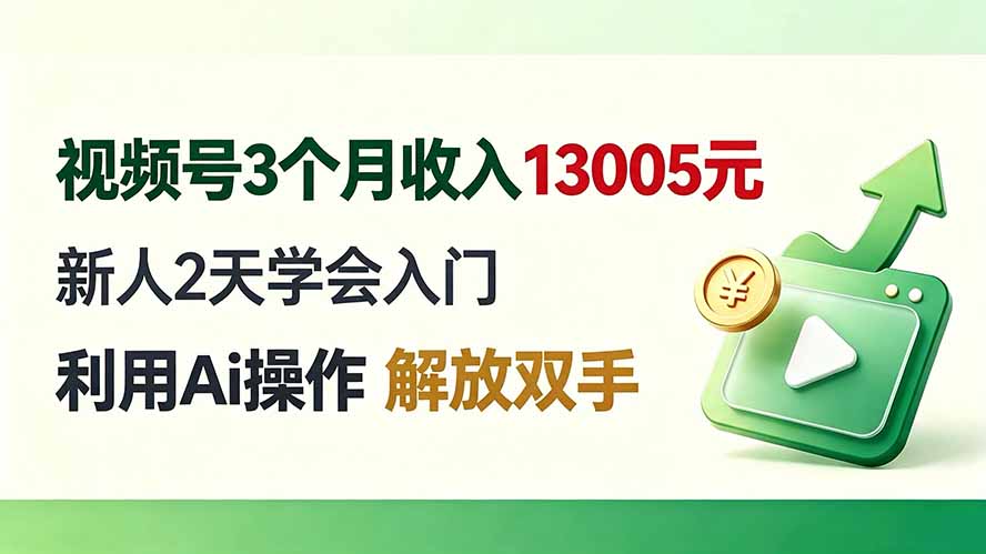 (19807期)视频号3个月收入13005元, 新人2天学会入门, 利用Ai操作 解放双手!-宇文网创