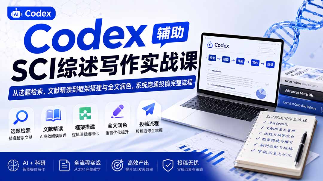 （19751期）Codex辅助SCI综述写作实战课——从选题检索、文献精读到框架搭建与全文润色，系统跑通投稿完整流程-宇文网创