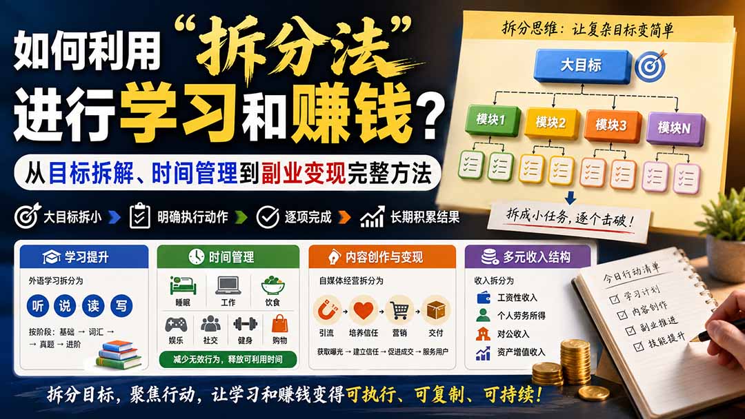 (20022期)付费文章:如何利用“拆分法”进行学习和賺钱?从目标拆解、时间管理到副业变现完整方法-宇文网创
