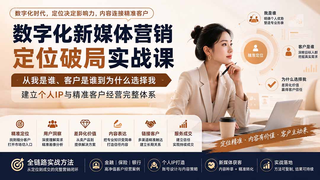 （20009期）数字化新媒体营销定位破局实战课：从我是谁、客户是谁到为什么选择我，建立个人IP与精准客户经营完整体系-宇文网创