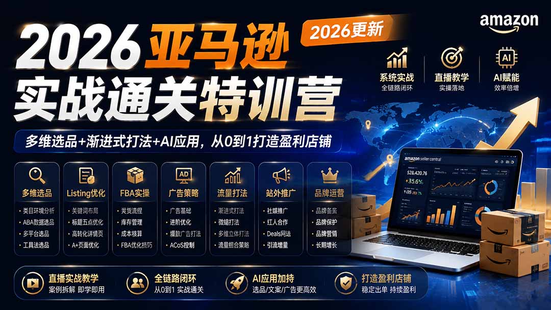 （19768期）2026亚马逊实战通关特训营-2026更新，多维选品+渐进式打法+AI应用，从0到1打造盈利店铺-宇文网创
