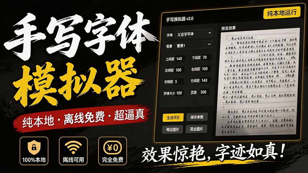 (19810期)罚抄神器!罚抄10万字都不在怕了,手写字体模拟生成器,附带新整理背景图和字体,纯本地离线运行-宇文网创