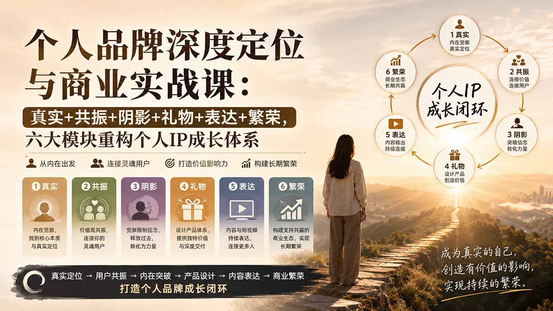 （20140期）个人品牌深度定位与商业实战课：真实+共振+阴影+礼物+表达+繁荣，六大模块重构个人IP成长体系-宇文网创