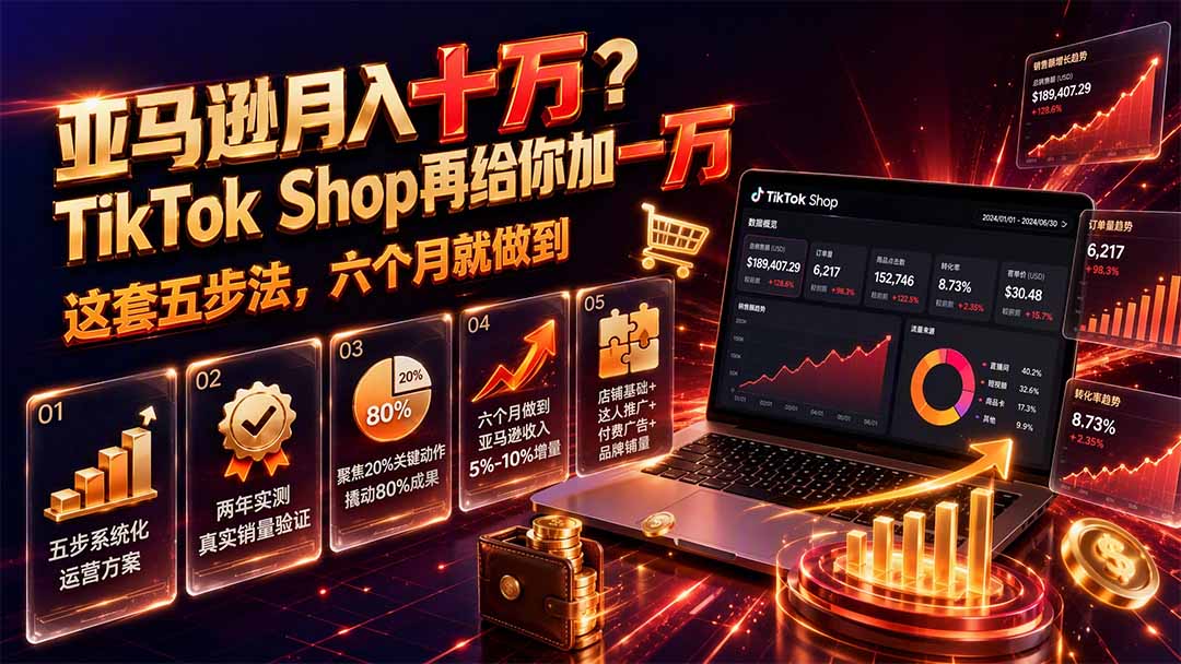 （19643期）亚马逊月入十万？TikTok Shop再给你加一万——这套五步法，六个月就做到【原创双语字幕】-宇文网创