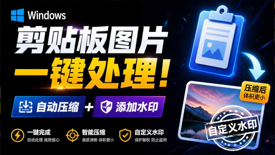 (19831期)Windows 剪贴板复制图片后,体积会暴涨数百倍?剪贴板图片一键自动压缩及添加水印工具-宇文网创
