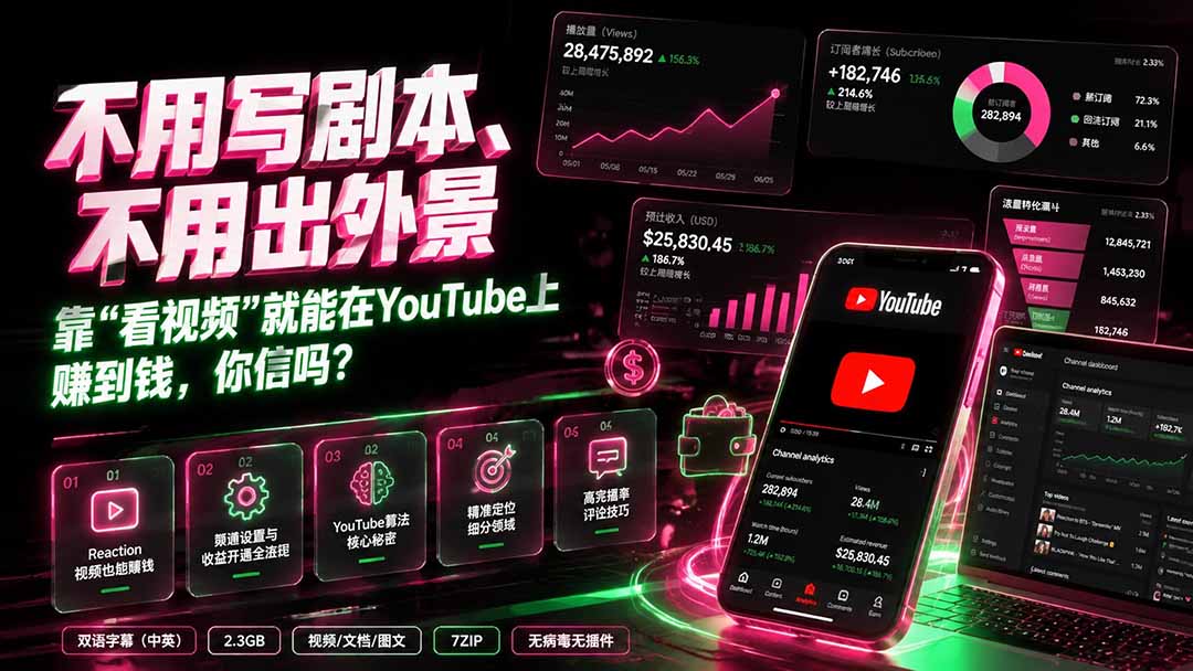 (19646期)不用写剧本、不用出外景——靠”看视频”就能在YouTube上赚到钱,你信吗?【原创双语字幕】-宇文网创