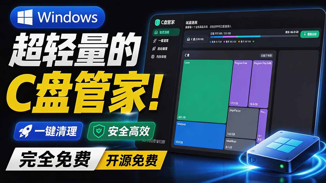(19750期)Windows 超轻量的C盘管家!超级有特点,支持磁盘分析及清理提醒,2M大小体积,完全免费 C盘管家-宇文网创