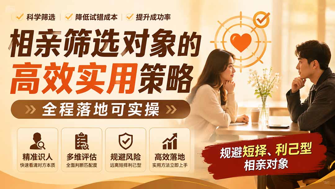 （19727期） 付费文章：相亲筛选对象的高效实用策略，全程落地可实操，规避短择、利己型相亲对象-宇文网创