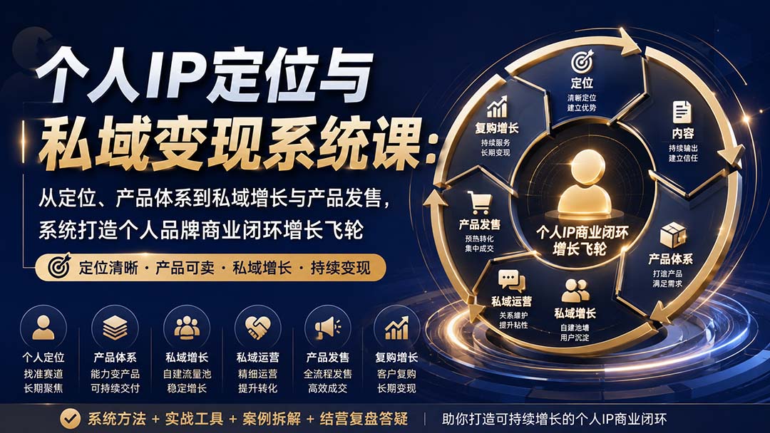（20143期）个人IP定位与私域变现系统课：从定位、产品体系到私域增长与产品发售，系统打造个人品牌商业闭环增长飞轮-宇文网创