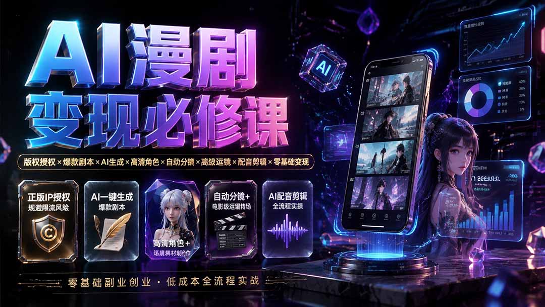 (19664期)AI漫剧变现必修课:版权授权×爆款剧本×AI生成×高清角色×自动分镜×高级运镜×配音剪辑×零基础变现-宇文网创