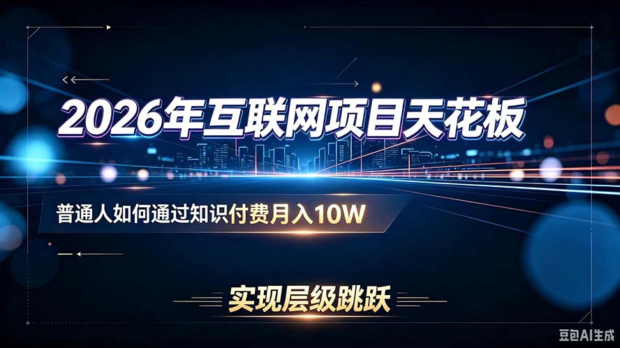 (20150期)2026年互联网项目天花板:普通人如何通过知识付费月入10W,实现层级跳跃-宇文网创