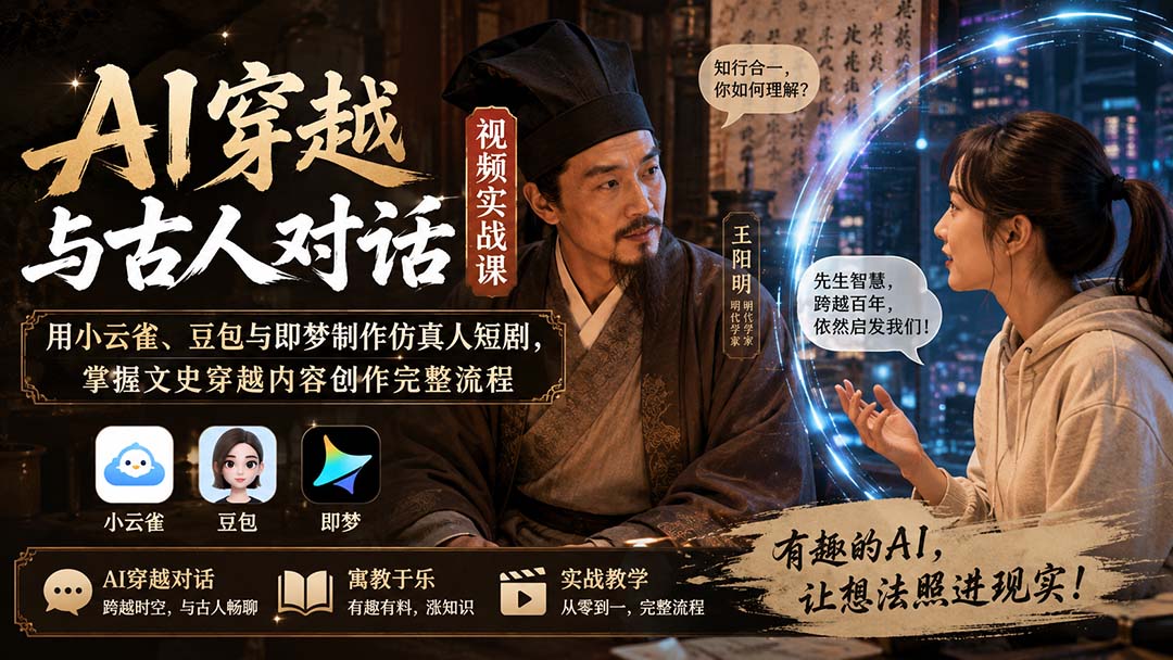 (20171期)AI穿越与古人对话视频实战课:用小云雀、豆包与即梦制作仿真人短剧,掌握文史穿越内容创作完整流程-宇文网创