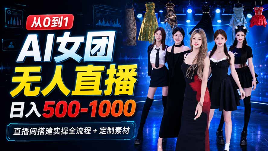 (20051期)AI 女团无人直播,躺入500‑1000每天,直播间搭建实操全流程+定制素材-宇文网创