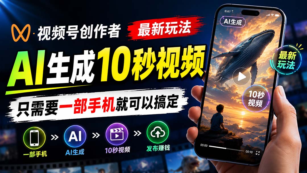 (20136期)视频号创作者最新玩法,AI生成10秒视频,只需要一部手机就可以搞定-宇文网创