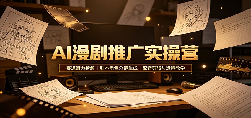 AI漫剧推广实操营:赛道潜力拆解,剧本角色分镜生成,配音剪辑与运镜教学-宇文网创