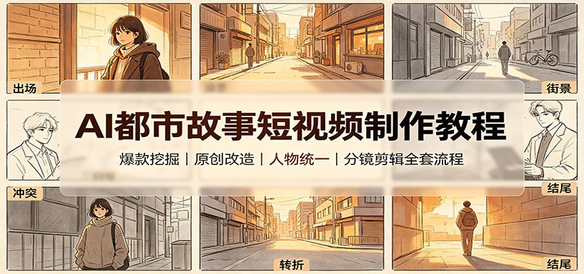 AI都市故事短视频制作教程:爆款挖掘原创改造,人物统一分镜剪辑全套流程-宇文网创