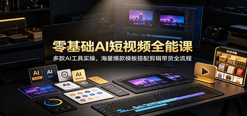 零基础AI短视频全能课:多款AI工具实操,海量爆款模板搭配剪辑带货全流程-宇文网创
