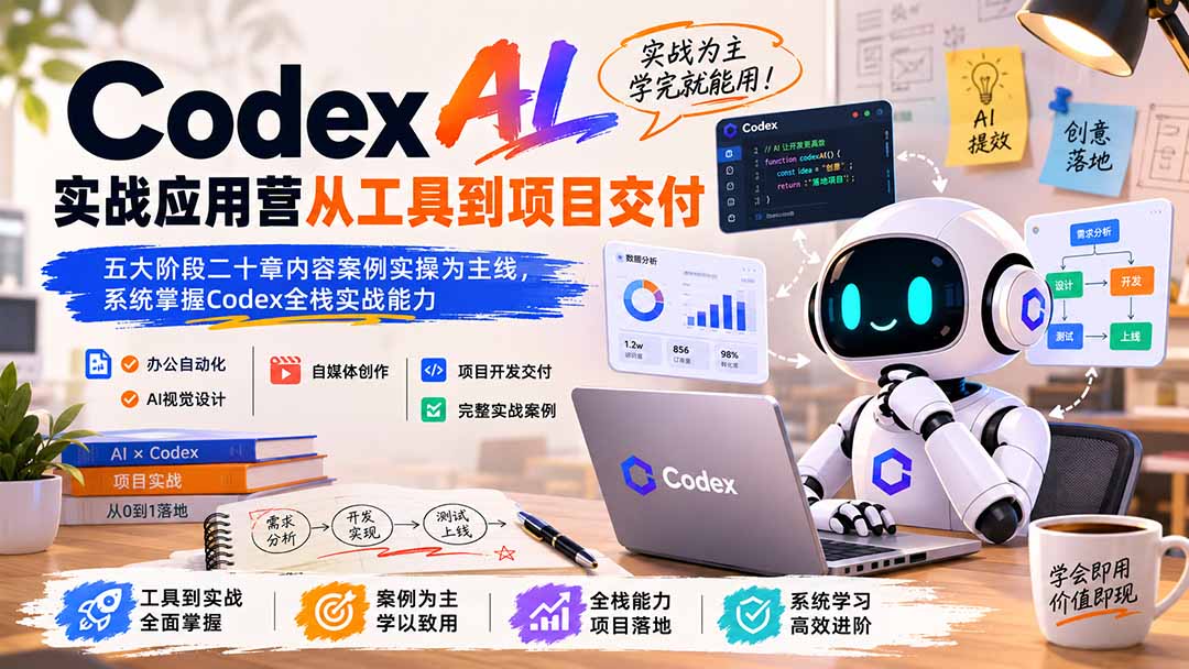 （19854期）Codex AI实战应用营从工具到项目交付；五大阶段二十章内容案例实操为主线，系统掌握Codex全栈实战能力-宇文网创