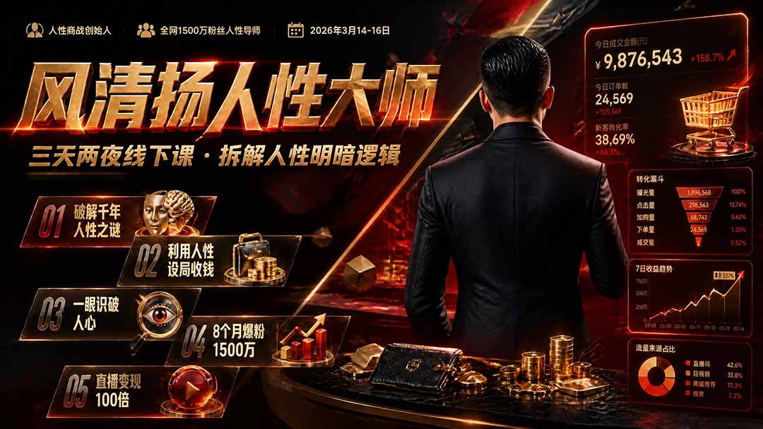 (19676期)风清扬人性大师-三天两夜3月14-16线下课2026年|拆解人性明暗逻辑,识人避坑,千万粉涨粉+直播百倍变现实战教学-宇文网创