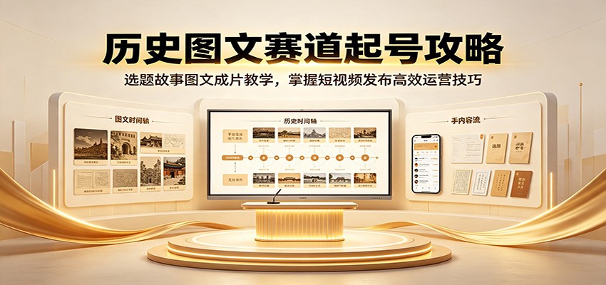 历史图文赛道起号攻略：选题故事图文成片教学，掌握短视频发布高效运营技巧-宇文网创