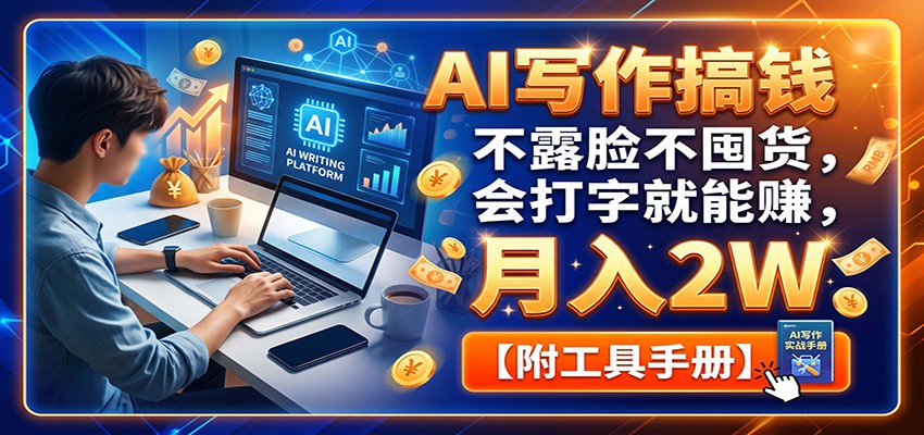 AI写作搞钱：不露脸不囤货，会打字就能赚，月入2W【附工具手册】-宇文网创