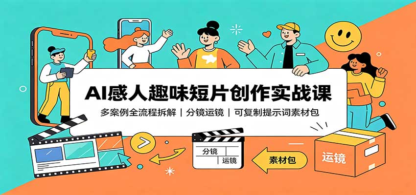 AI感人趣味短片创作实战课：多案例全流程拆解，分镜运镜，可复制提示词素材包-宇文网创