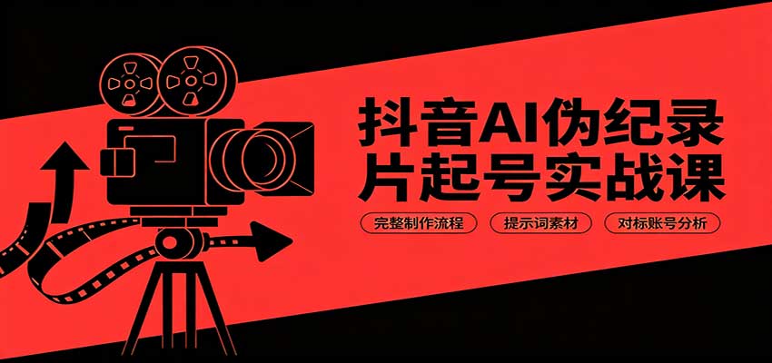 抖音AI伪纪录片起号实战课：完整制作流程，提示词素材，对标账号分析-宇文网创