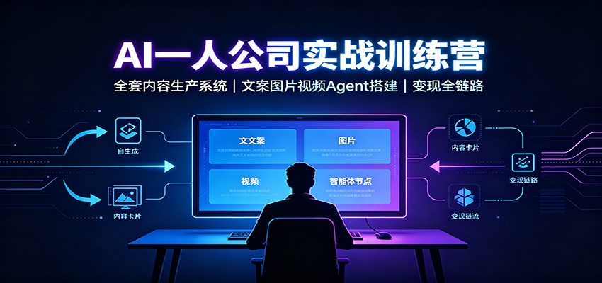 AI创作一人公司实战训练营：全套内容生产系统，文案图片视频Agent搭建变现全链路-宇文网创