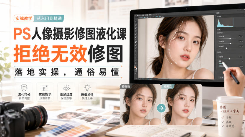 PS人像摄影修图液化课，拒绝无效修图，落地实操，通俗易懂-宇文网创